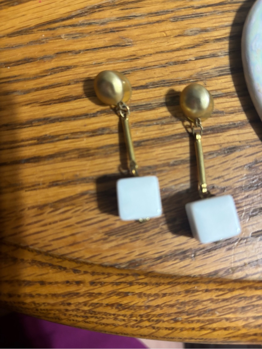 Gold Drop Earrings with White Square Stone
